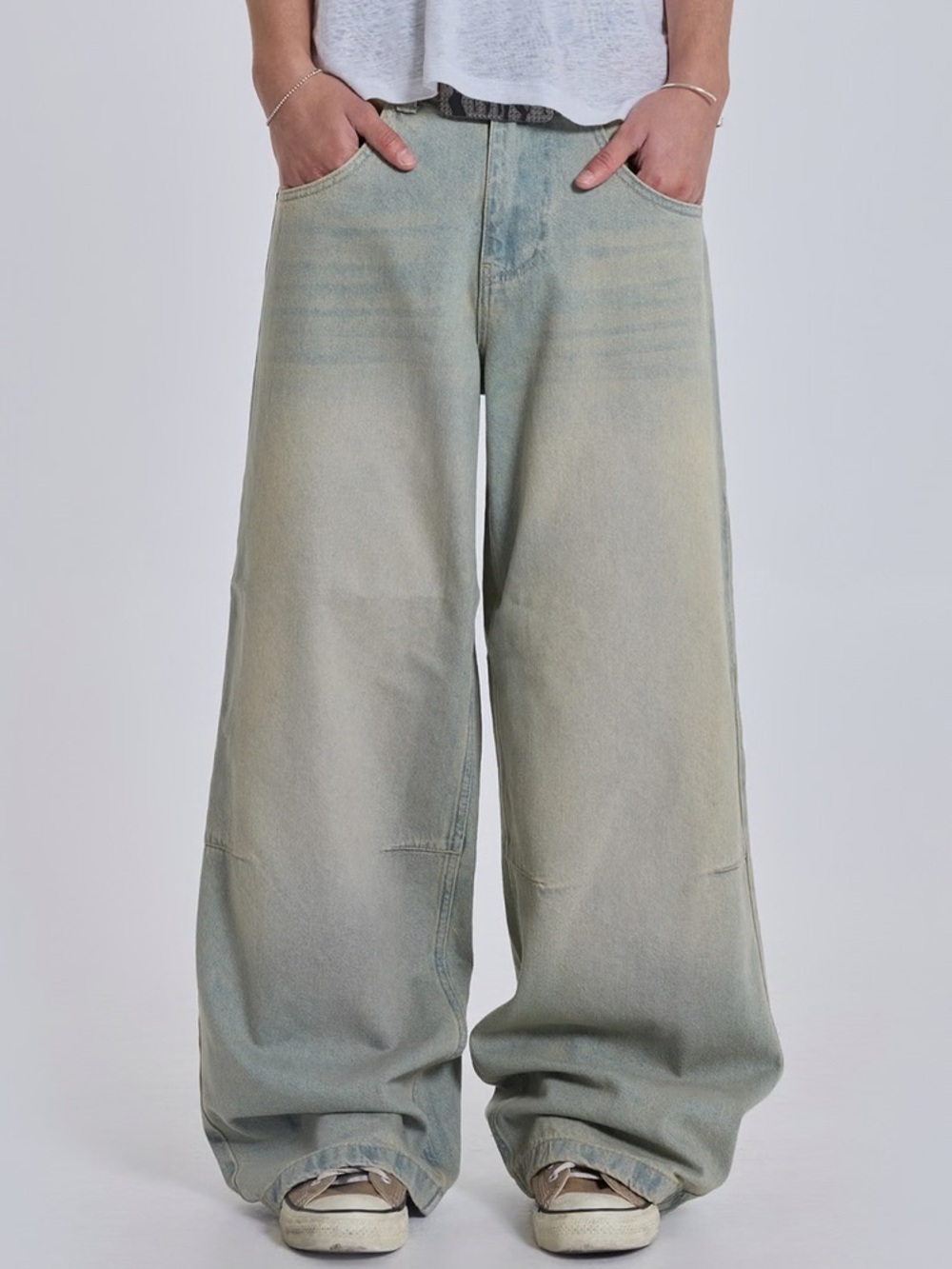 Jaded London Light Wash Colossus Fit Jeans - Wide Leg, Pale Blue-Green